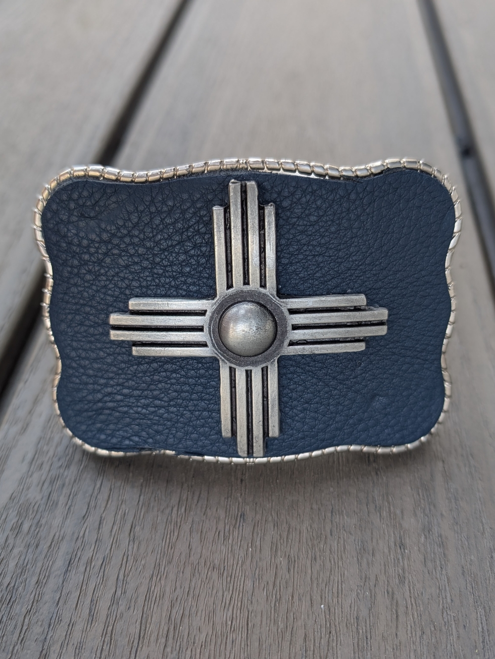 Zia Pueblo Sun Belt Buckle in Blue and Silver